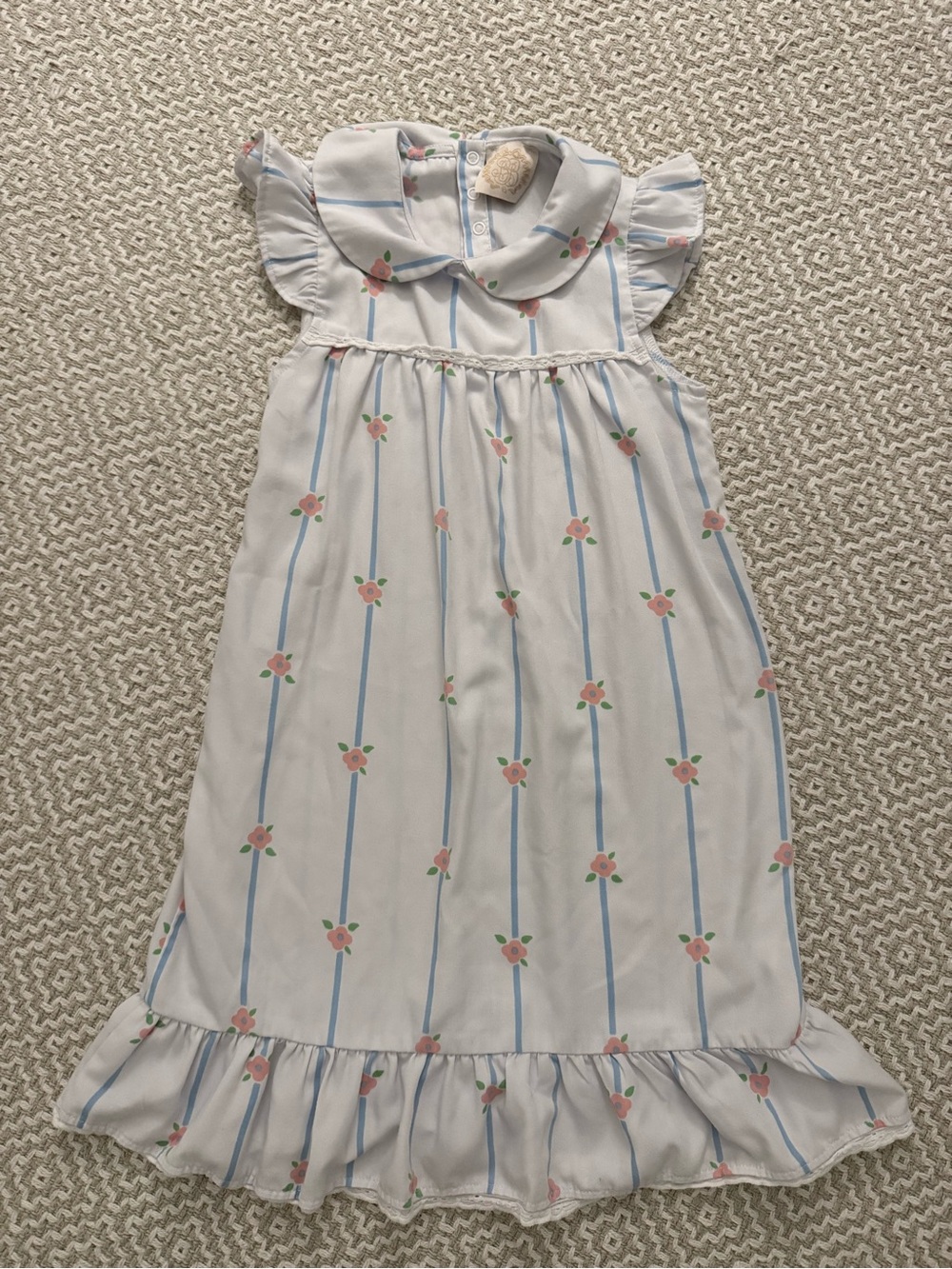 The Beaufort Bonnet Company Girls Nightgown with Blue Stripes and Pink Floral
